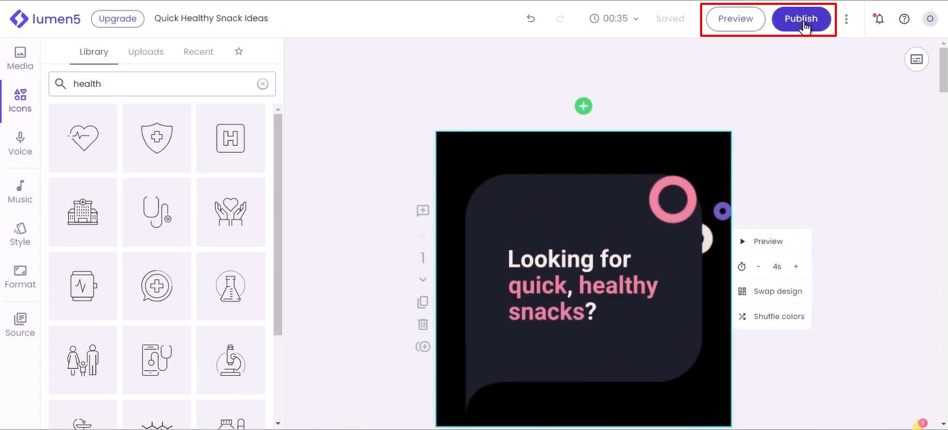 Previewing and publishing your video on Lumen5 AI