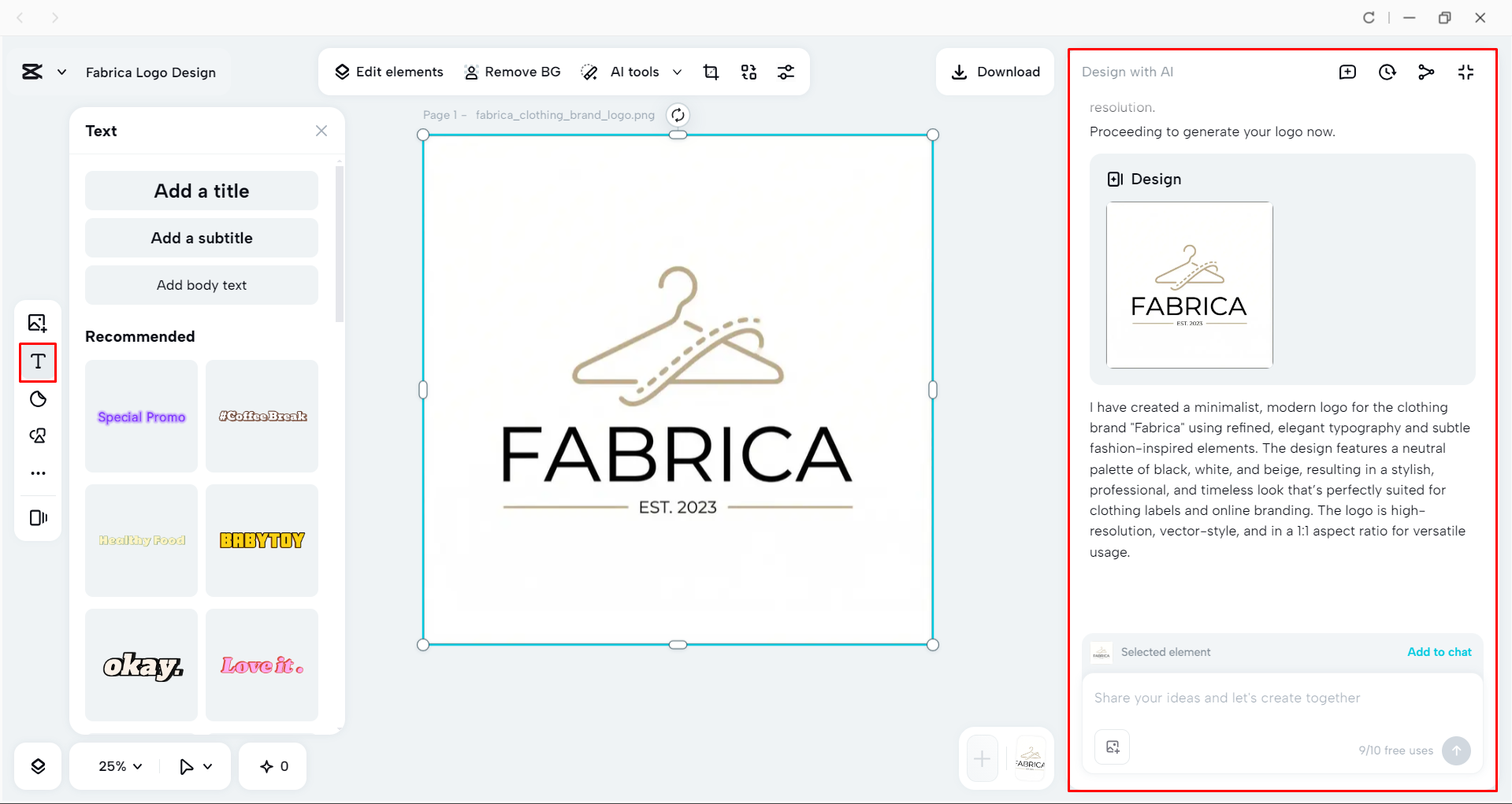 Generating a logo with CapCut's AI design