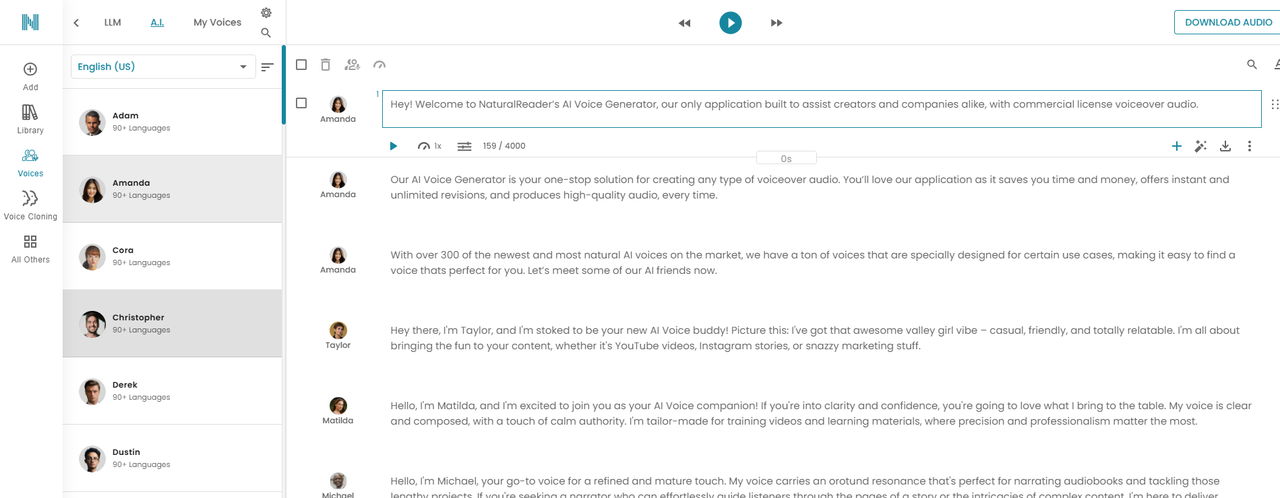 NaturalReader AI интерфейс