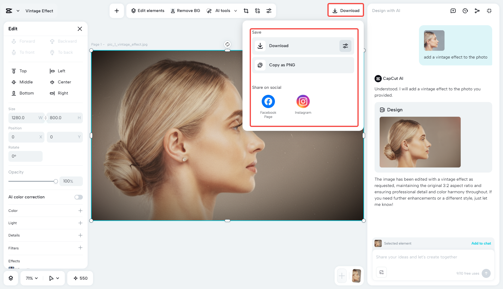 Export the edited image