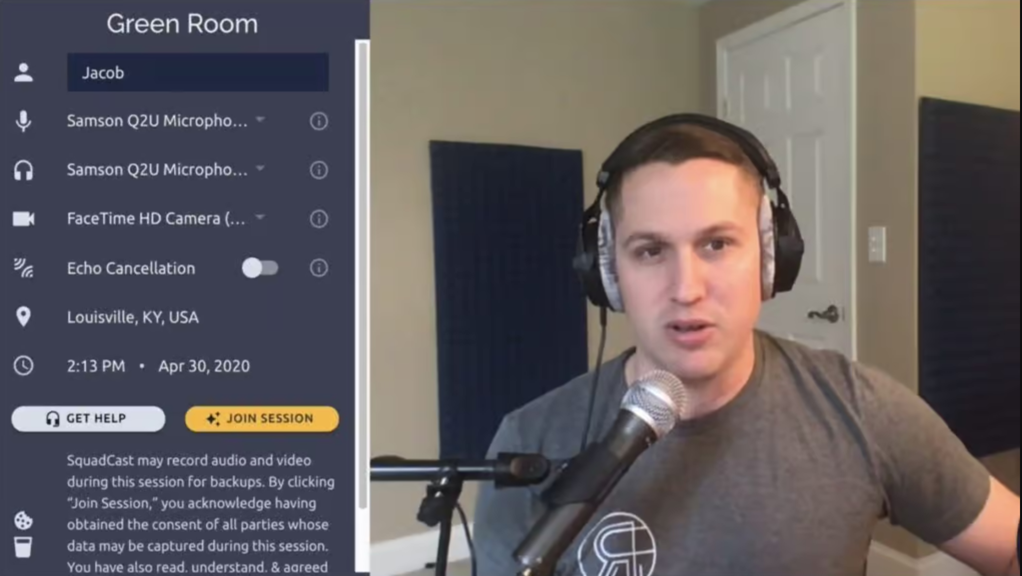 Interface of Squadcast - a recording platform for video podcasting