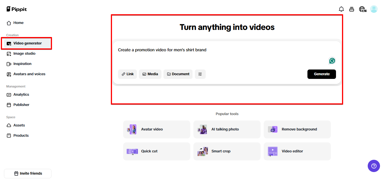 Providing video input to the vieo generator