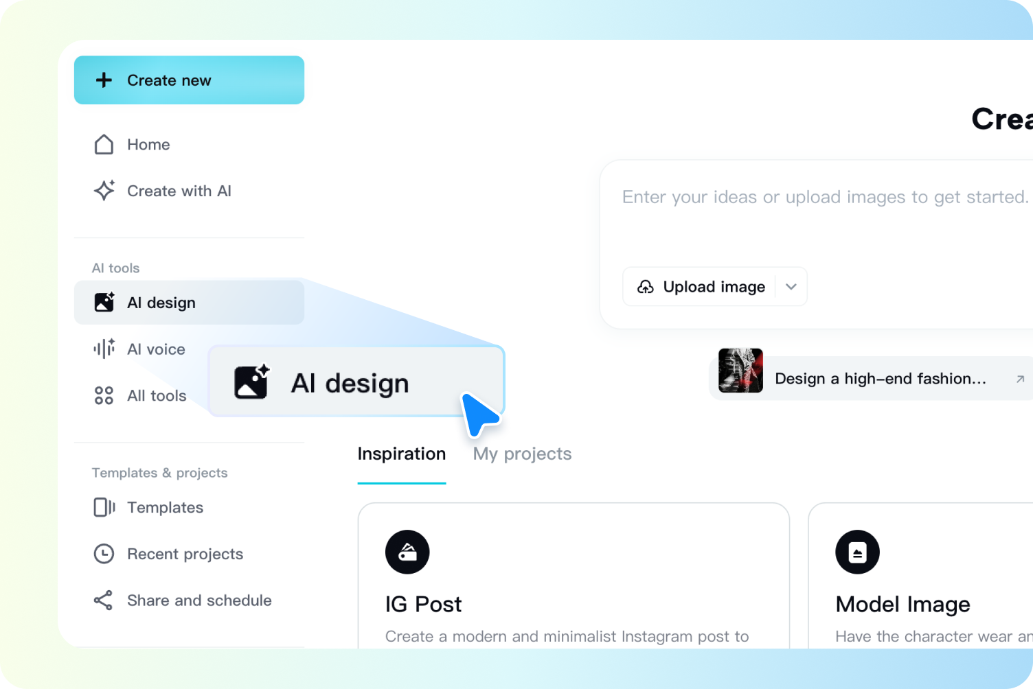 Navigate to AI design tool