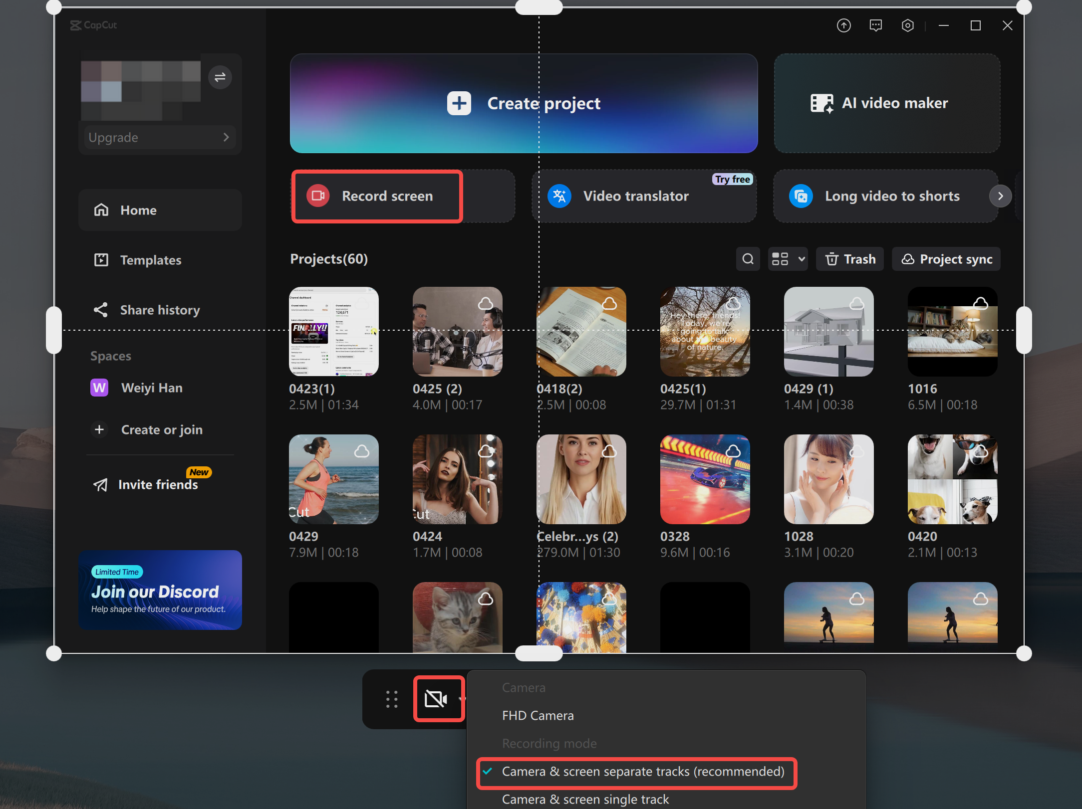 Record a screen with webcam
