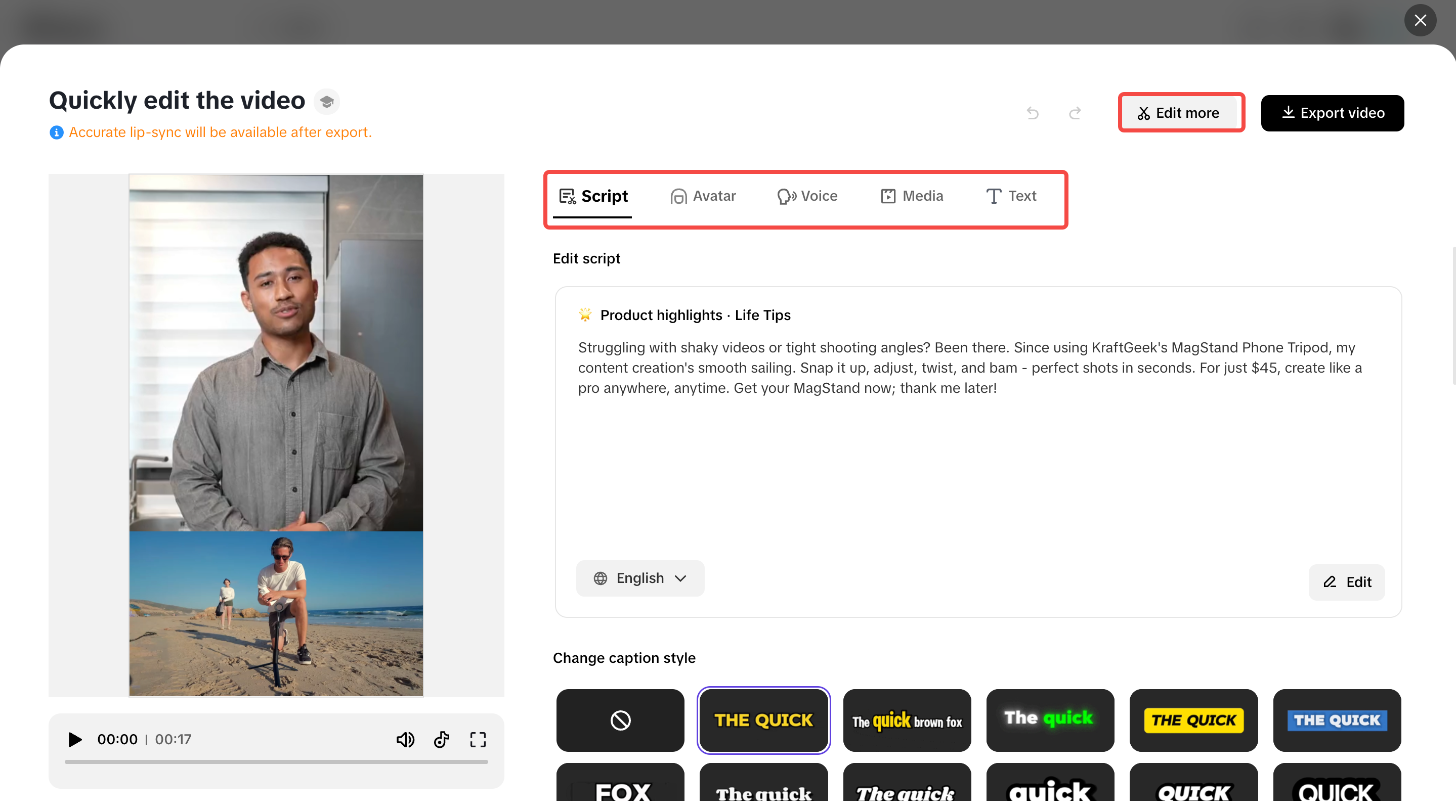 customizing video in Pippit