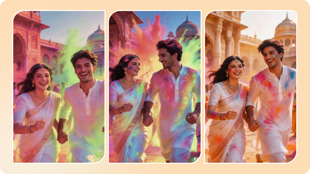 Genereer Holi-kleureffecten met behulp van een prompt in Dreamina