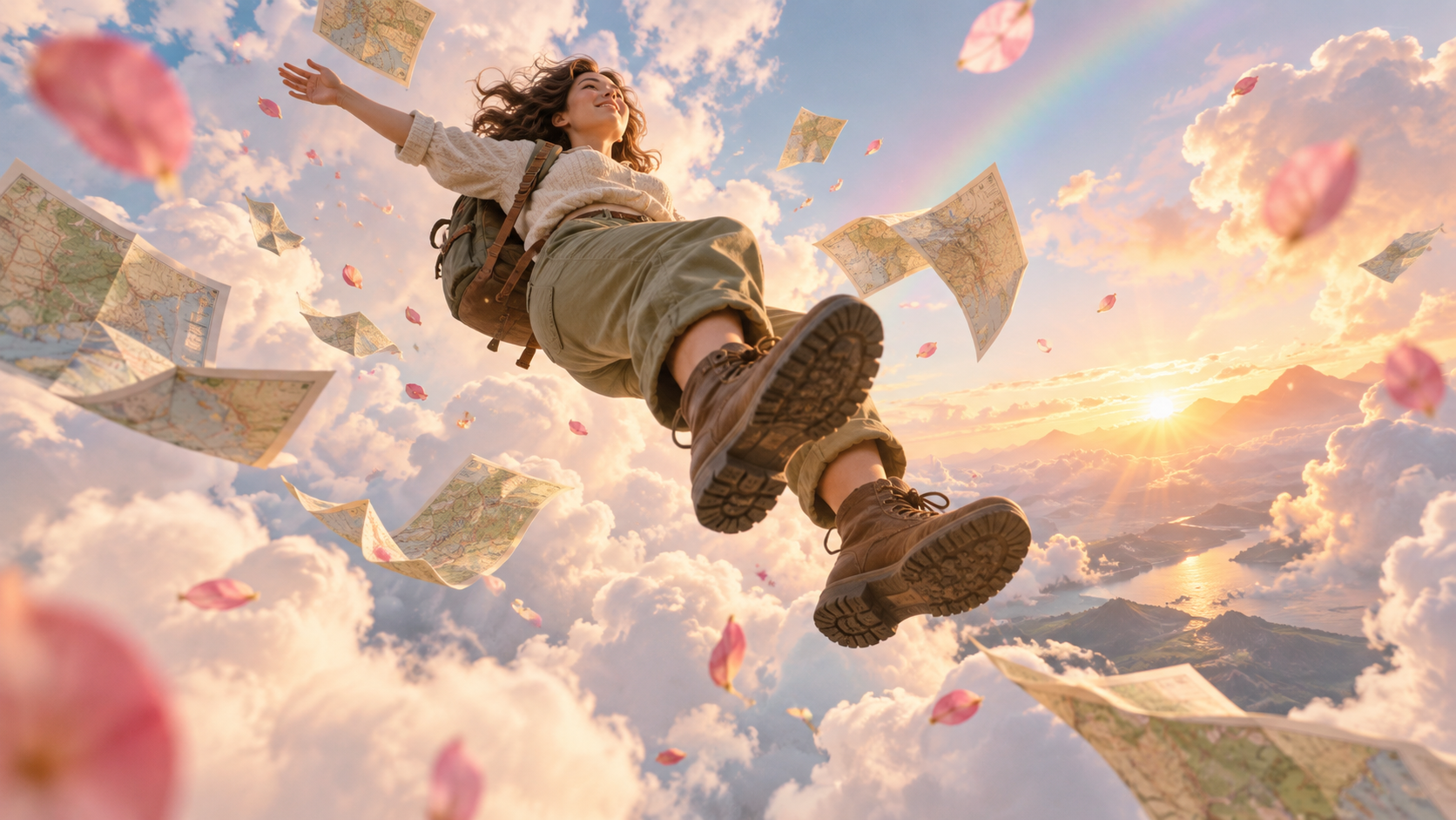 KI-Wolke fallen: Reisender durch morgendliche Wolken