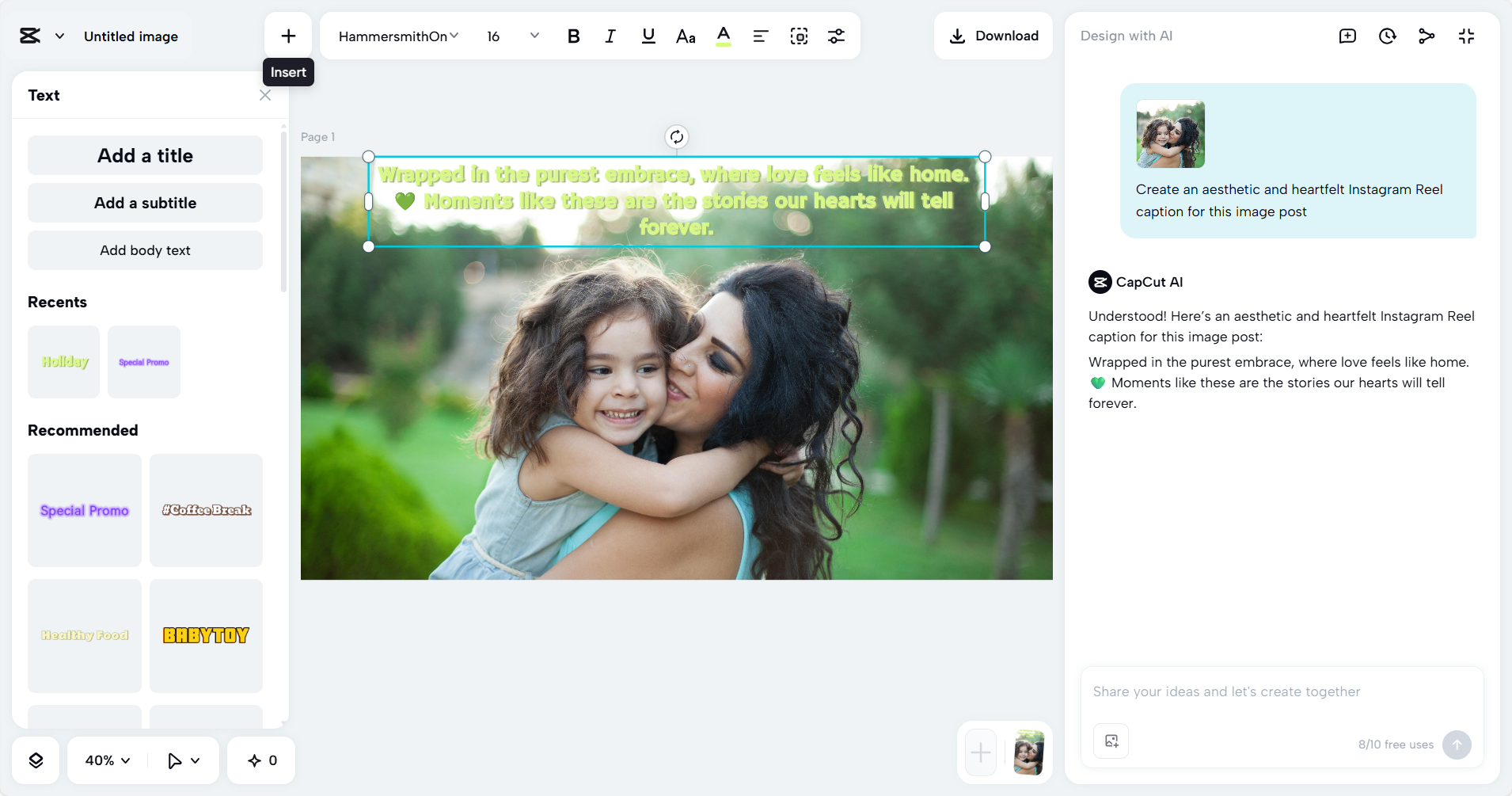 Use the AI caption generator