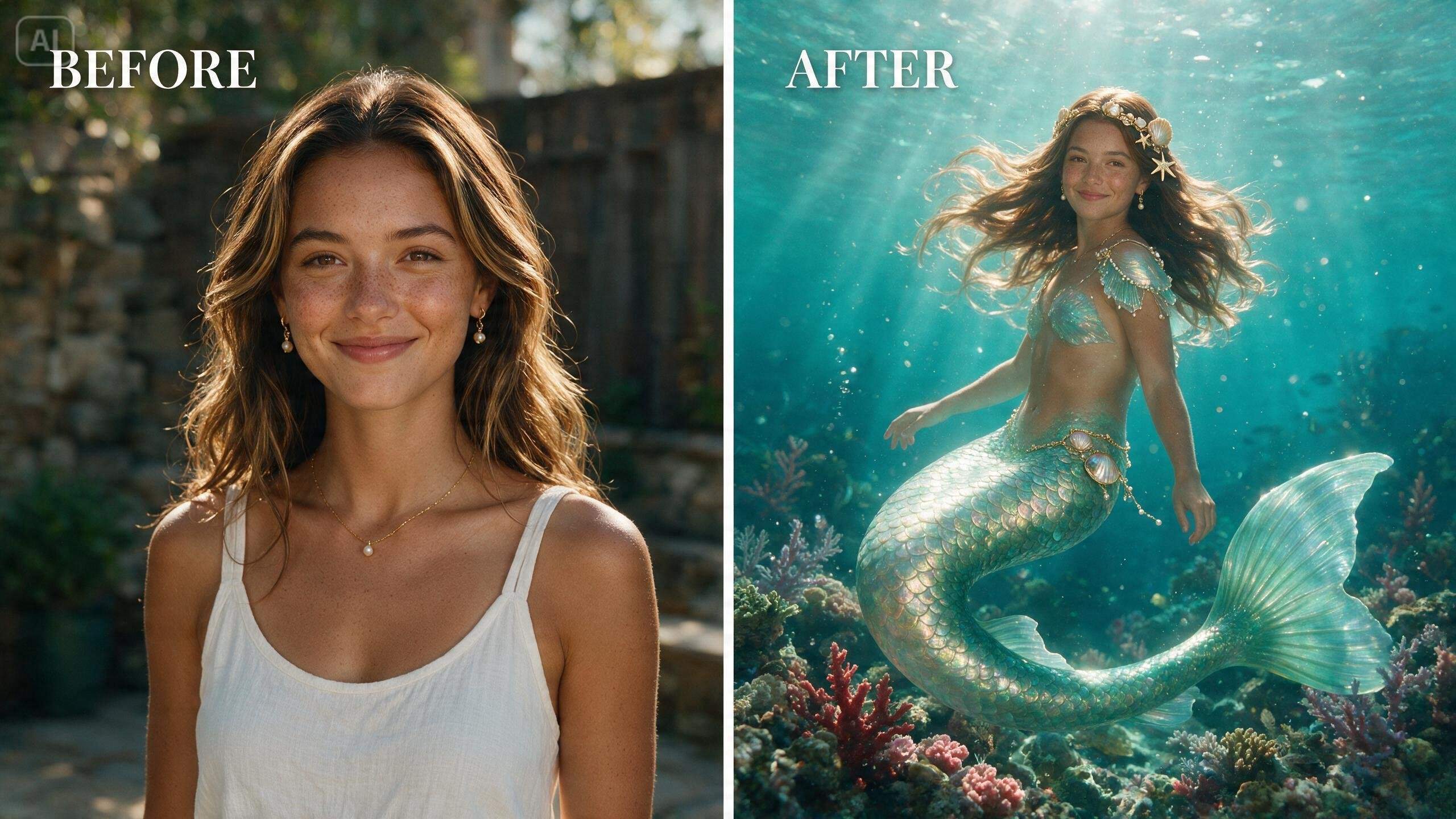 Prompt for a shimmering underwater mermaid portrait