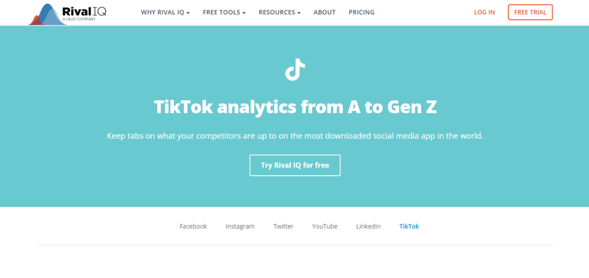 A Rival IQ felülete - egy könnyen használható ingyenes TikTok elemző eszköz