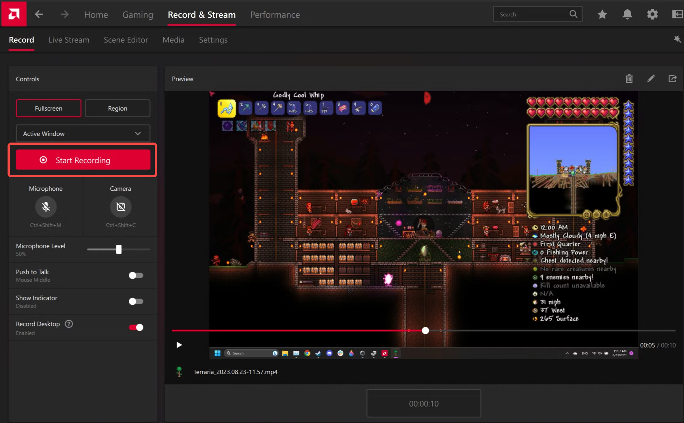 Adjusting the recording setting