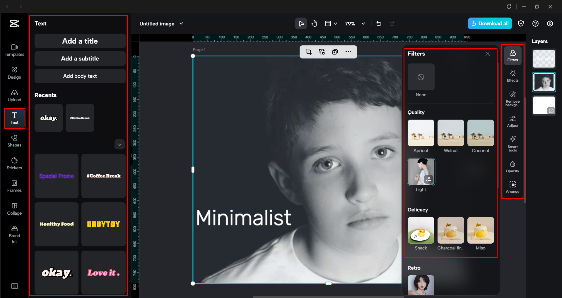 Applying filters and adding text to the Facebook post in the CapCut desktop video editor