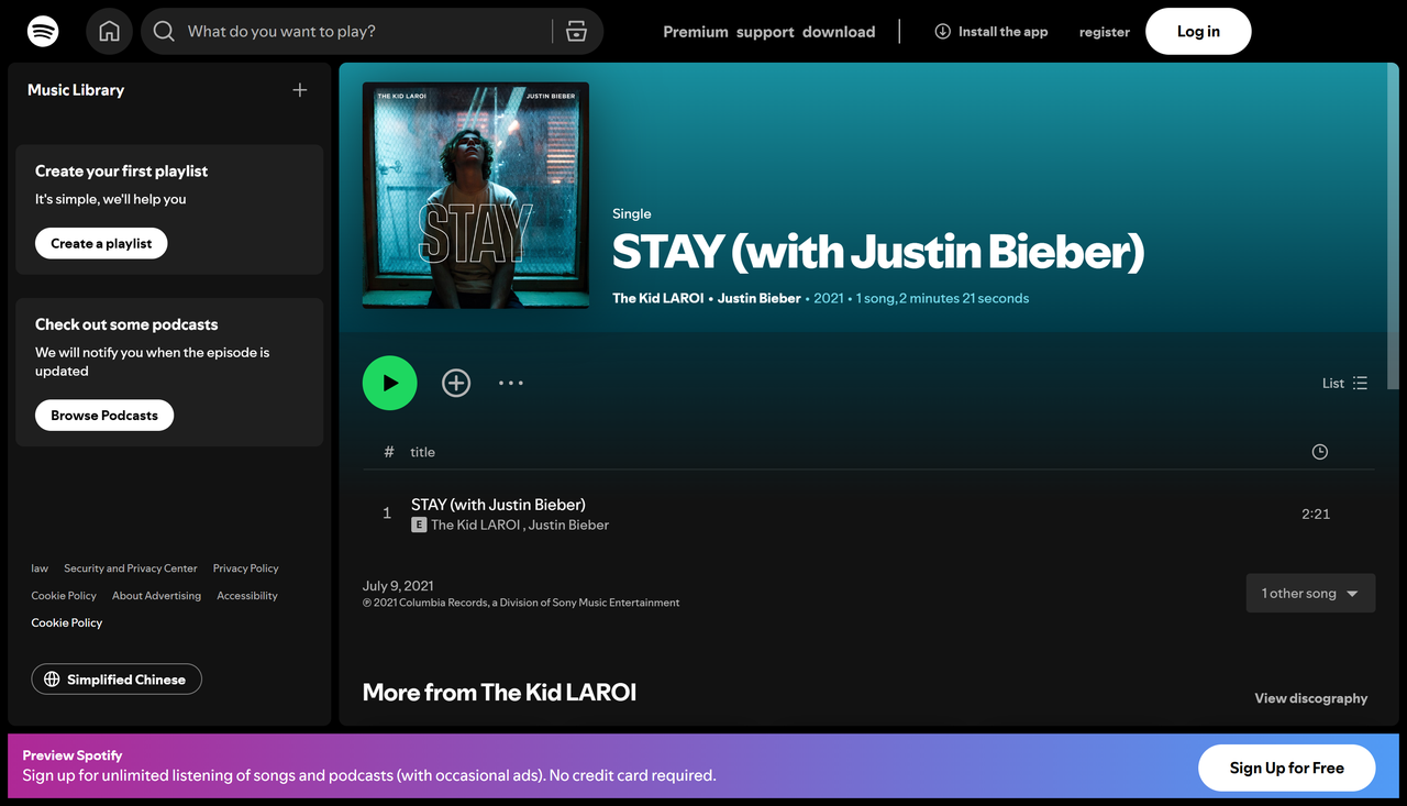 Cover of STAY – a top song with 1 billion streams on Spotify