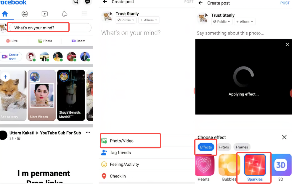 Add effects to photos and post on Facebook