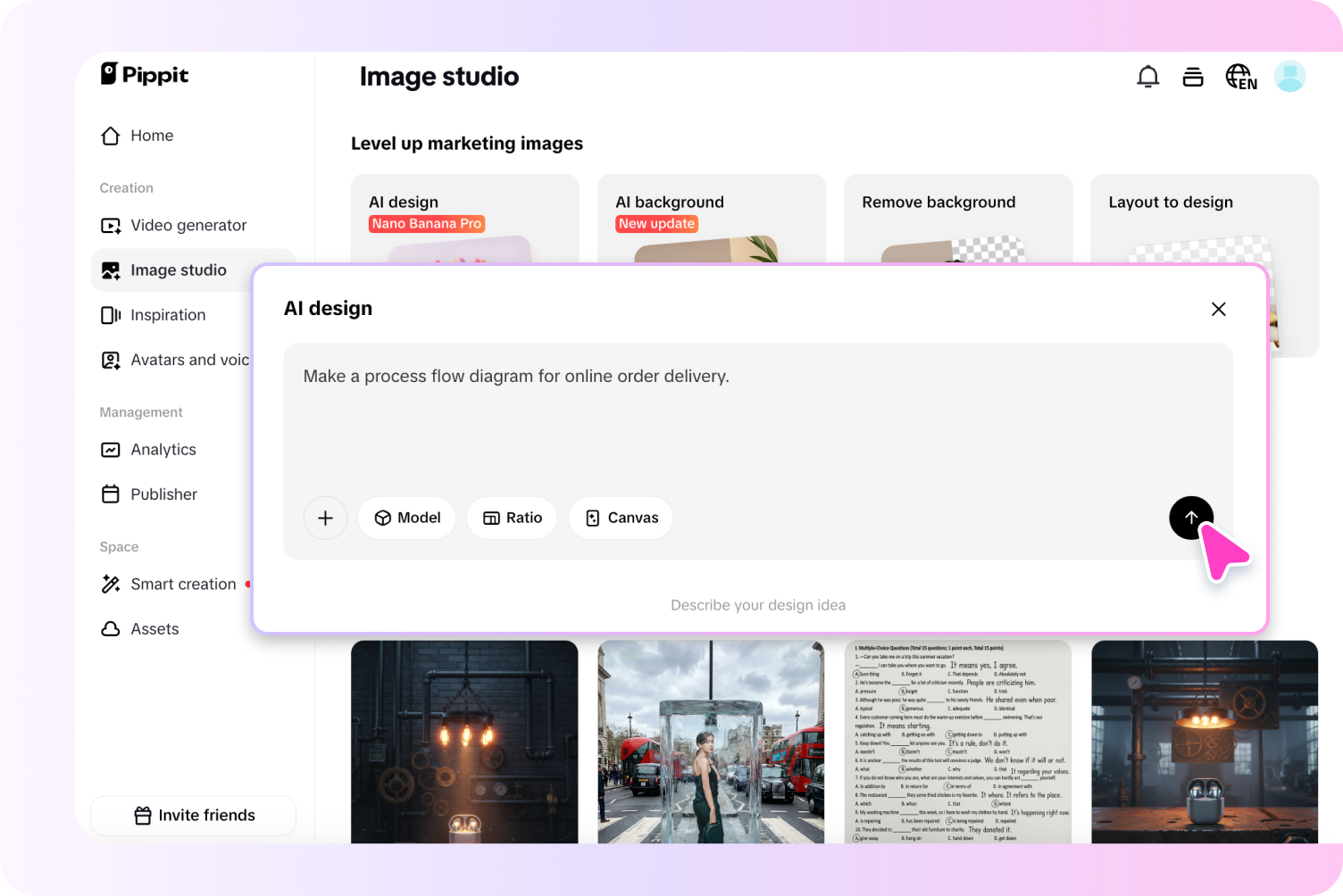 enter prompt choose ai model layout