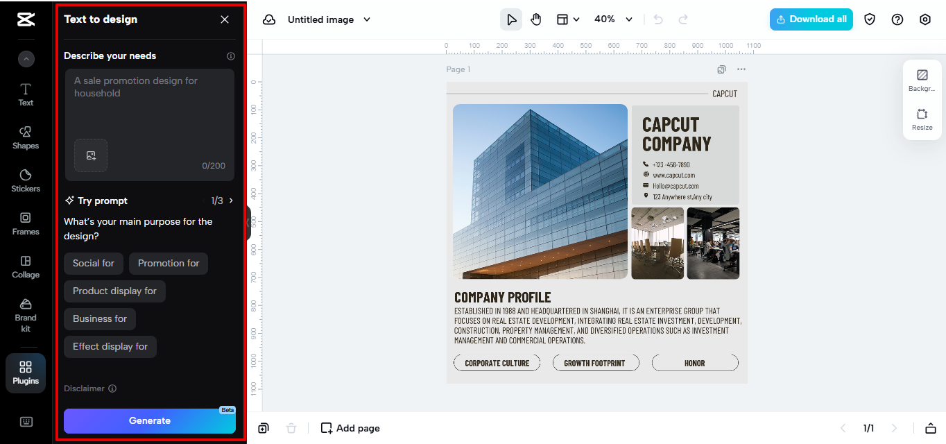 Verktyg för text till design i CapCut Web