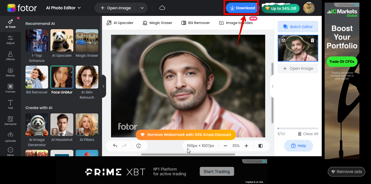 Descargando una imagen borrosa de Fotor