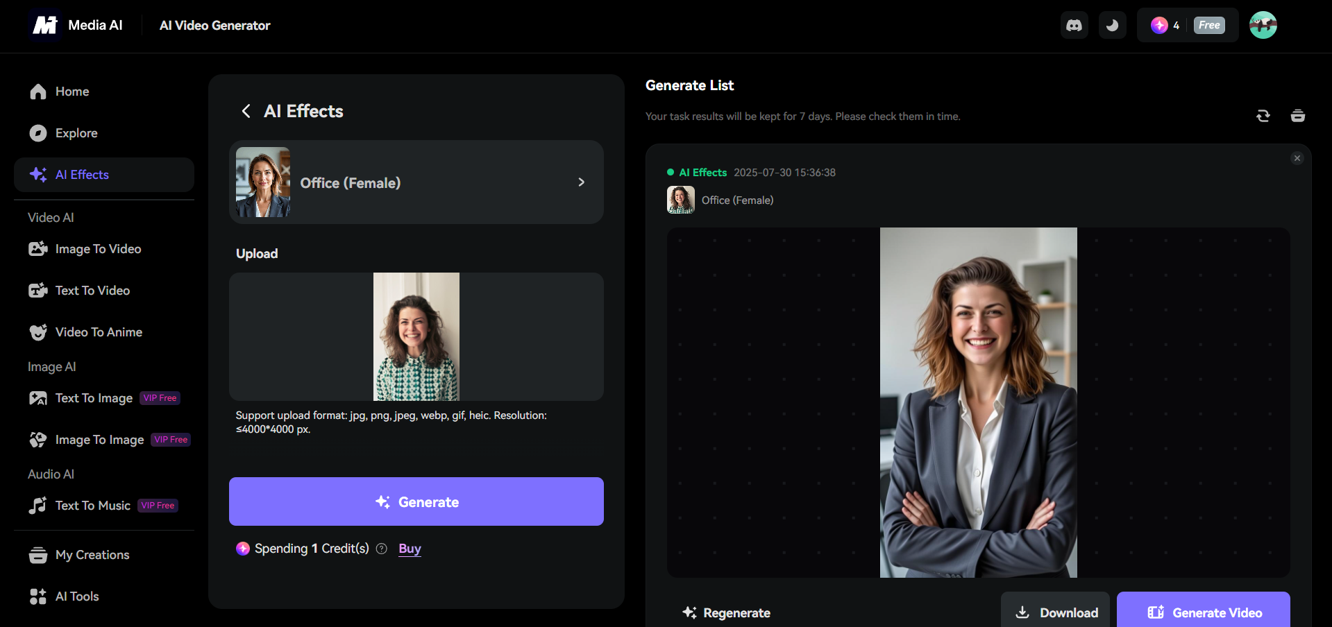 Media.io AI headshot generator interface