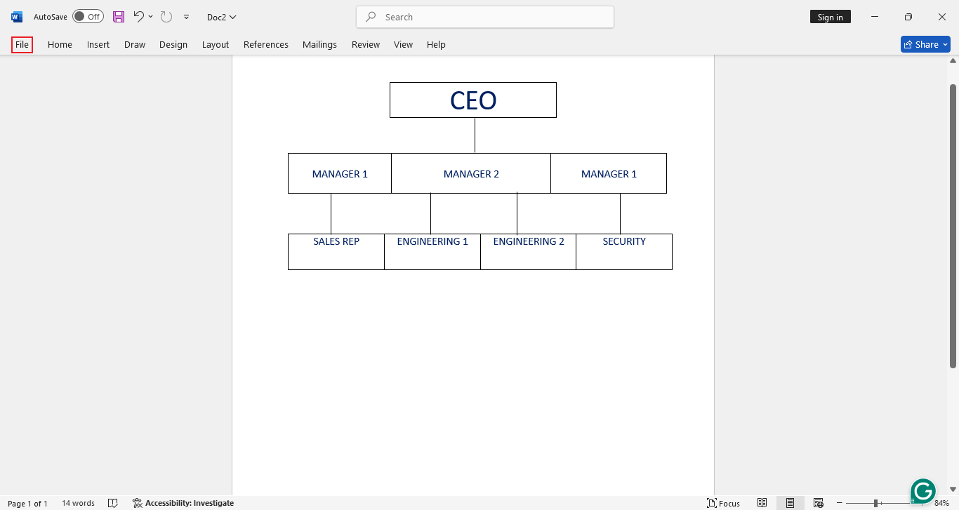 how to draw organizational chart in word