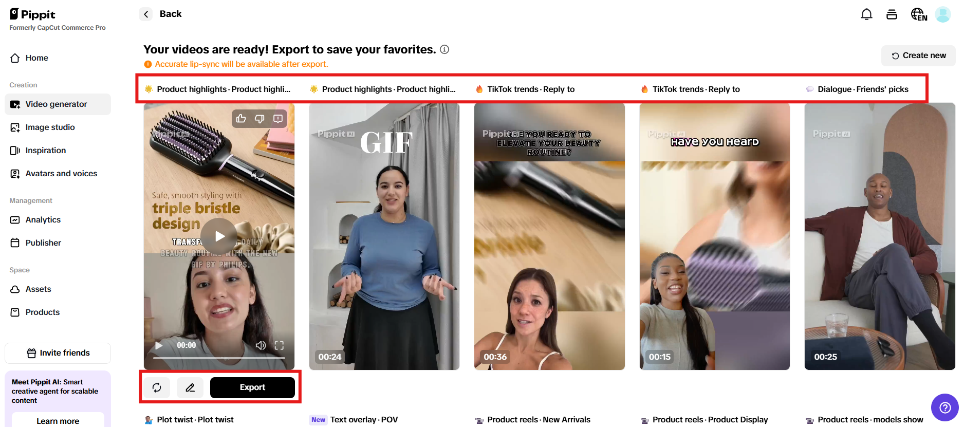 Preview generated videos and click Quick edit
