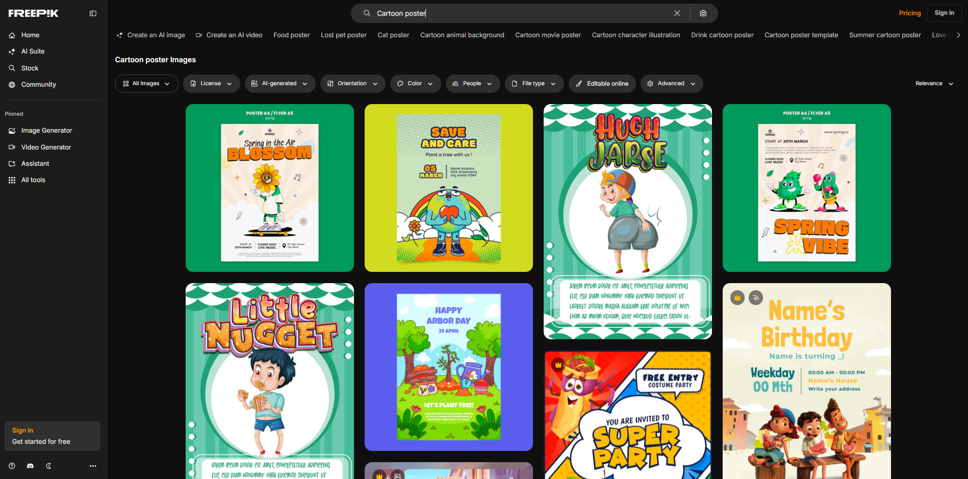 Interface of Freepik - a site to find engaging cartoon posters
