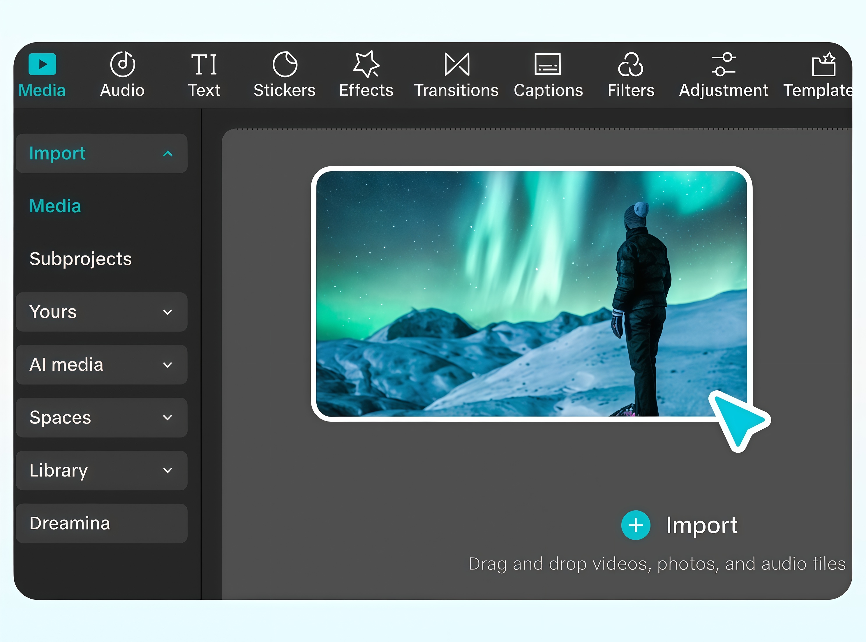 CapCut tanıtım video düzenleyicide yeni bir proje başlatın