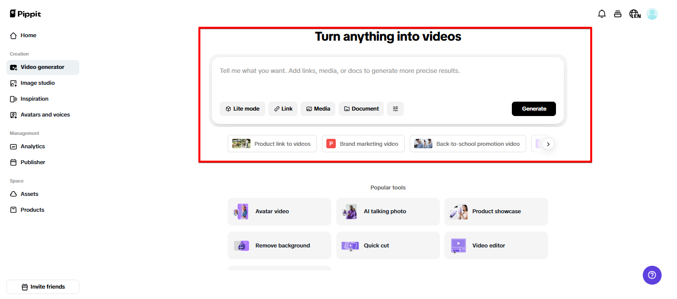 Pippit'teki video oluşturucu