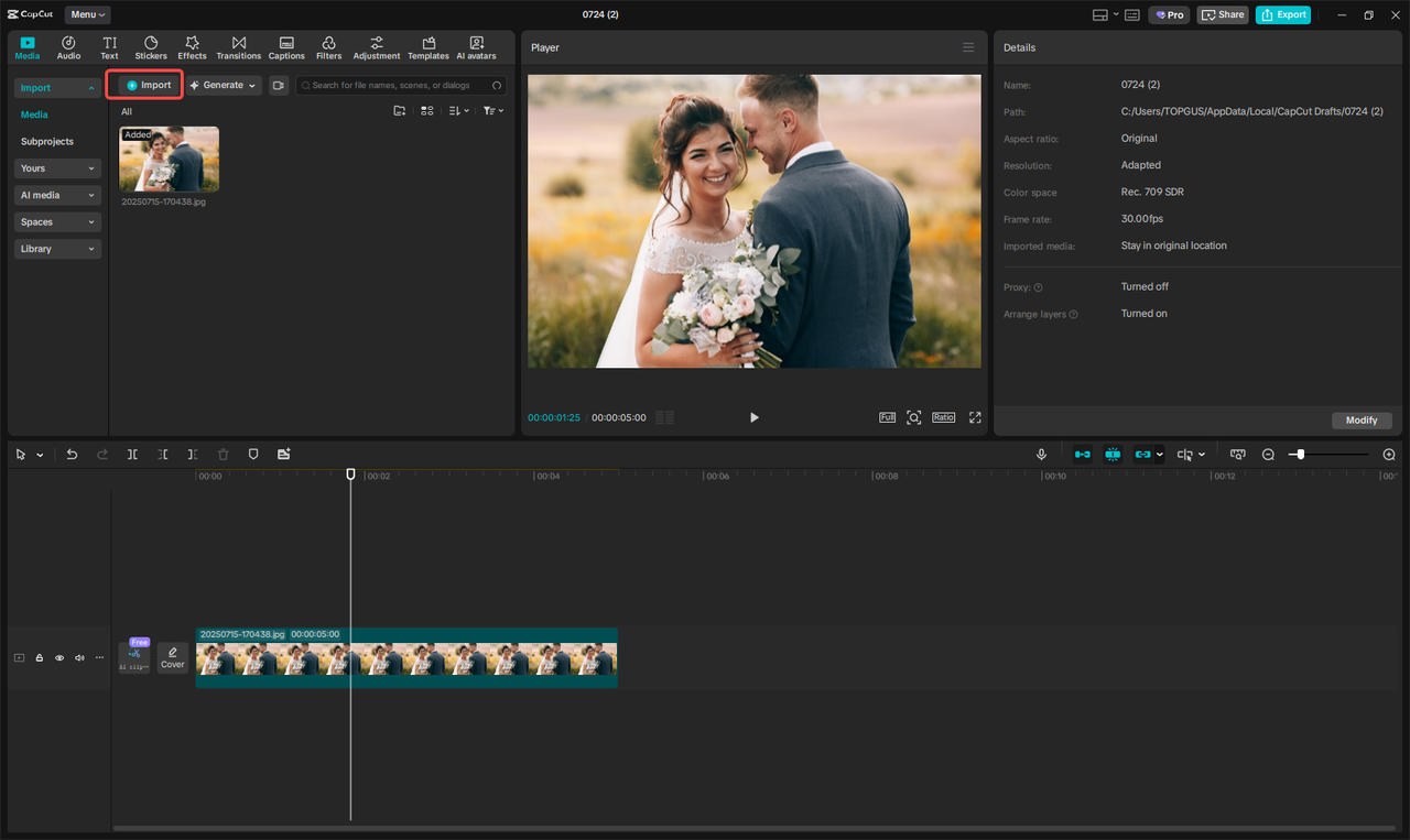 Import an image to CapCut