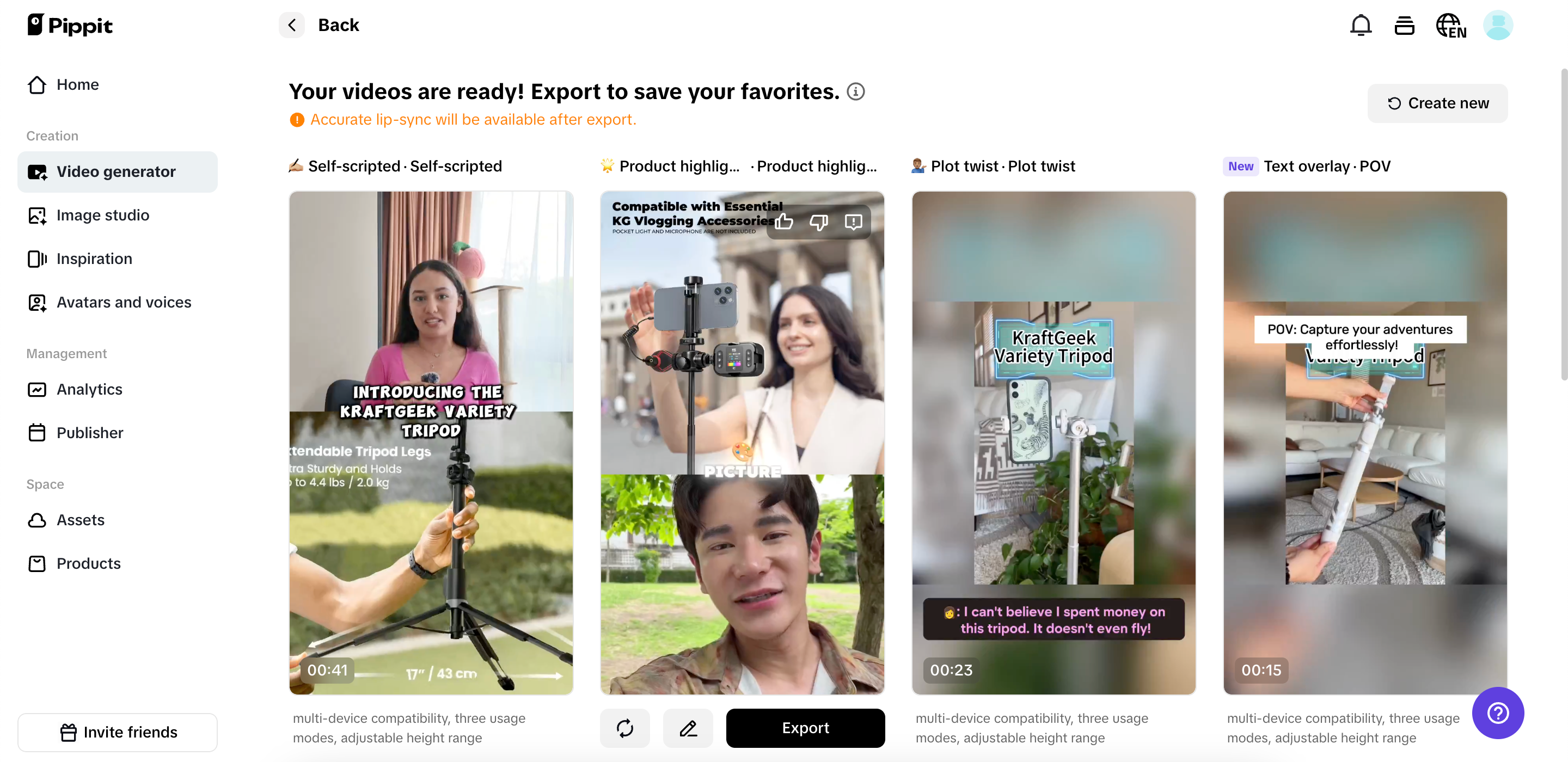 Selecione o vídeo gerado de sua preferência.