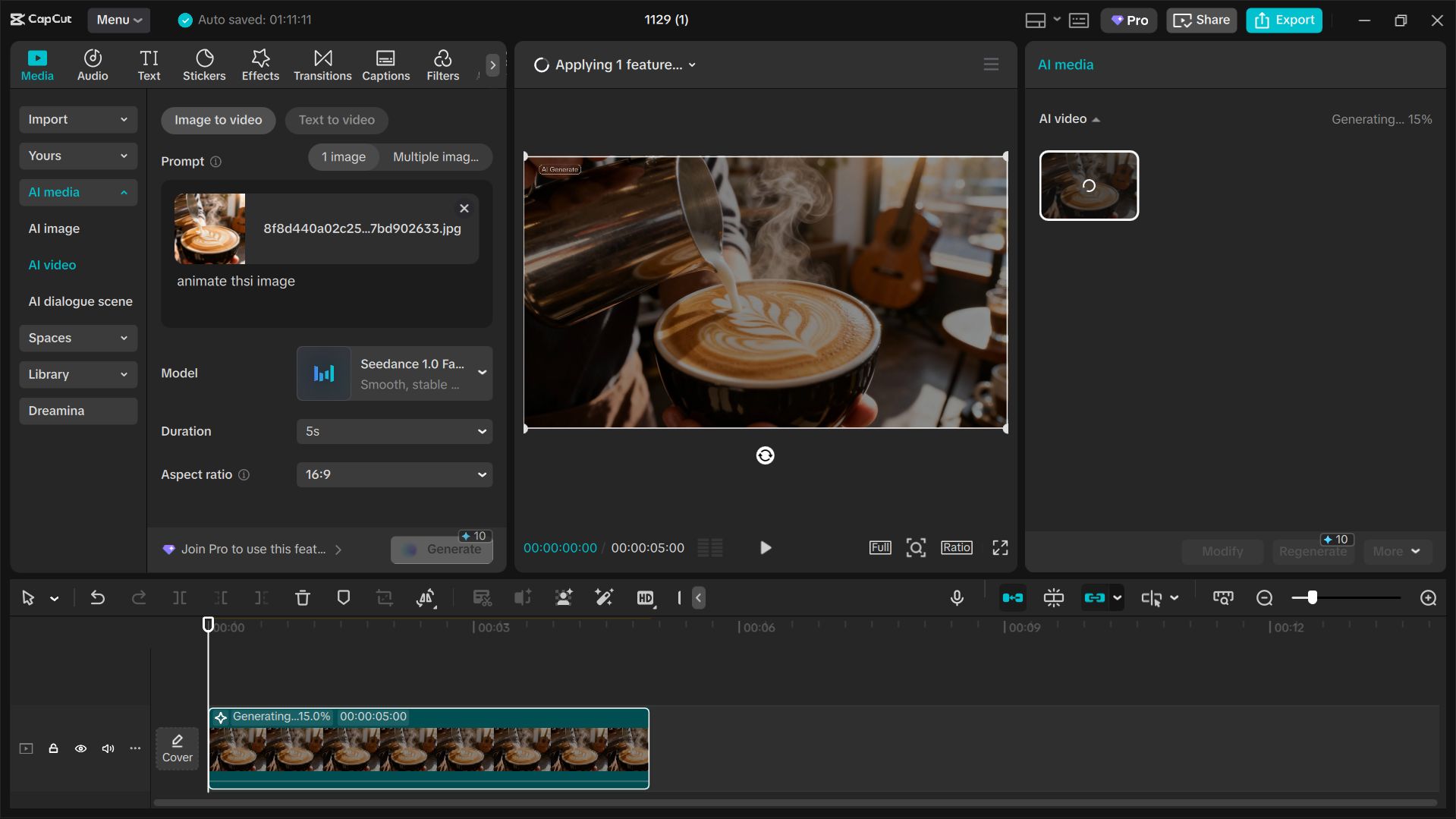 CapCut's image-to-video generator