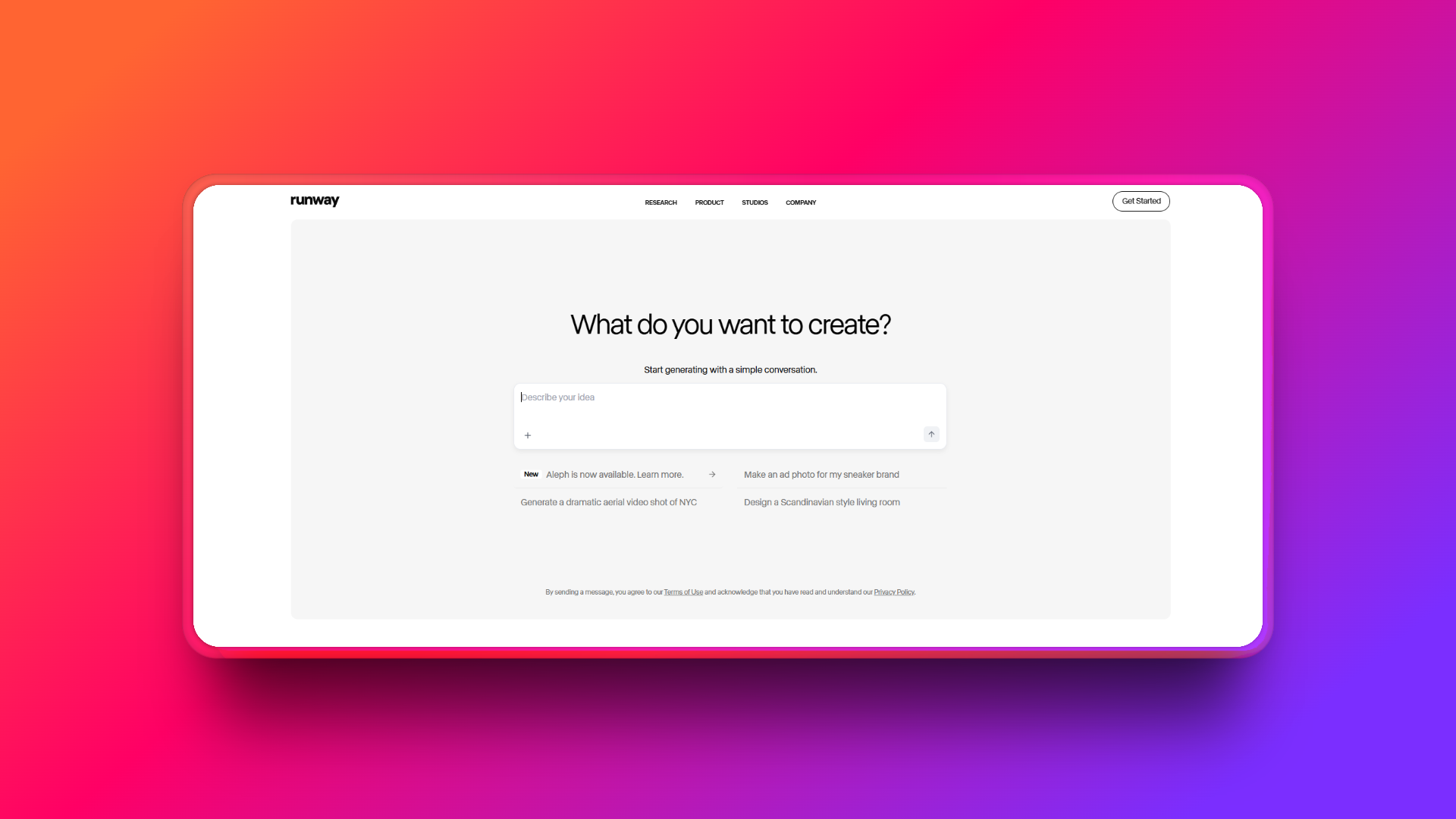 Runway ML's official website