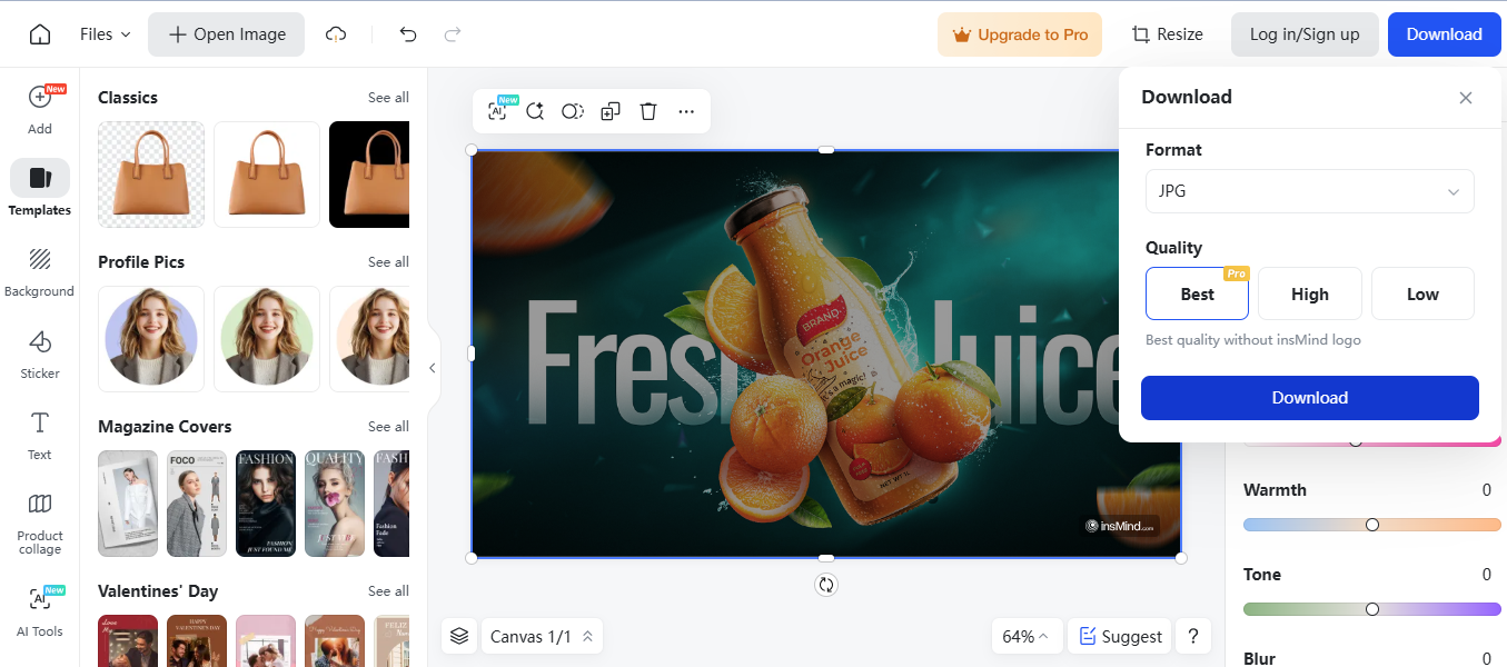Downloading the photo in insMind