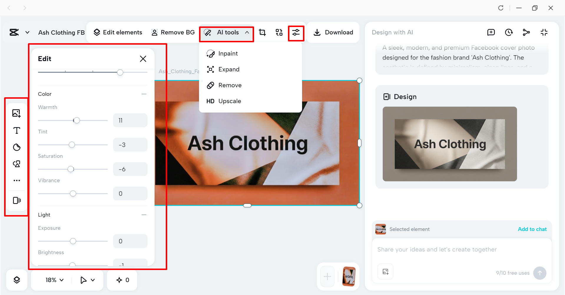 Using editing tools to edit the cover photo in the CapCut desktop video editor