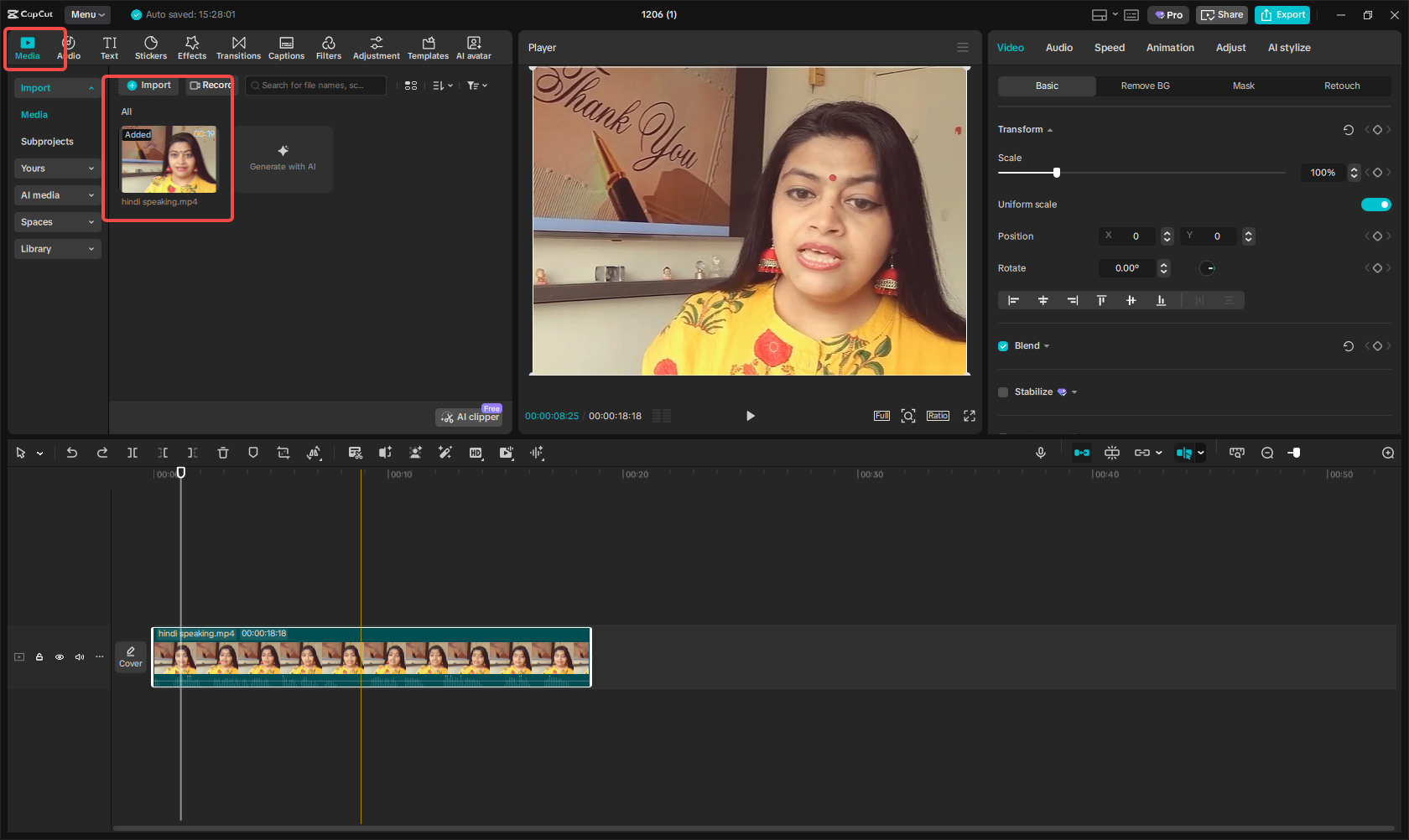 Import the Hindi video to CapCut
