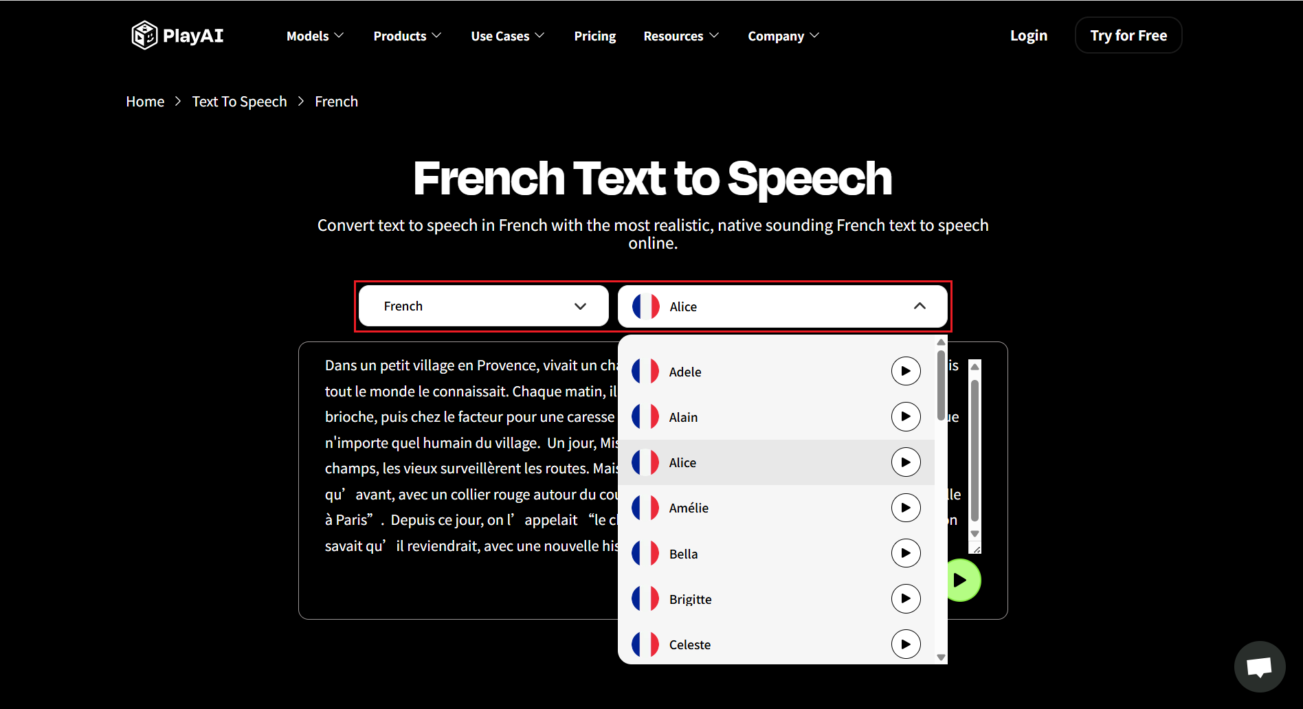 Choose your French voice option