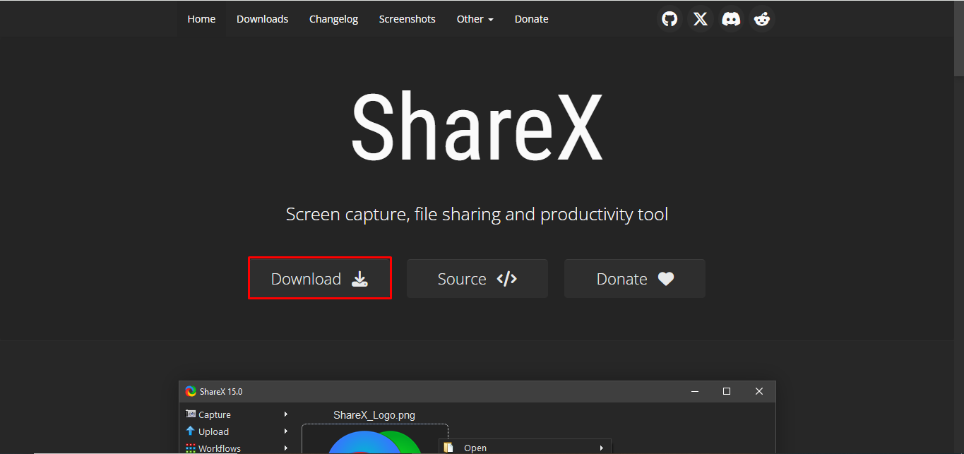 The interface of ShareX - a reliable 4k recorder