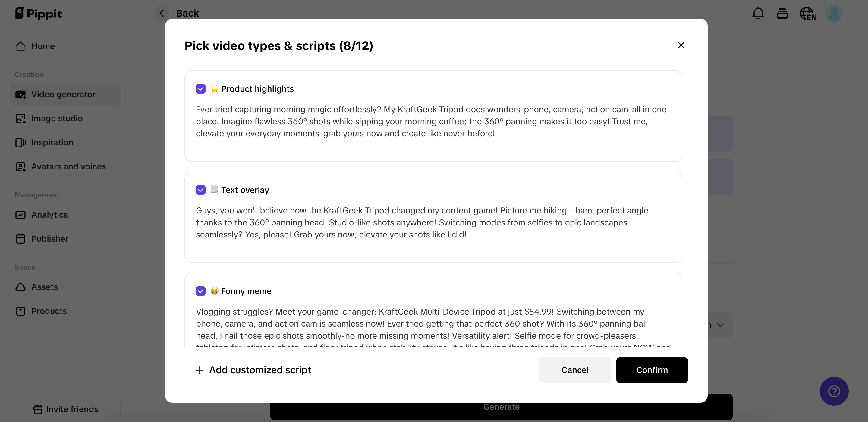 Generate script through AI