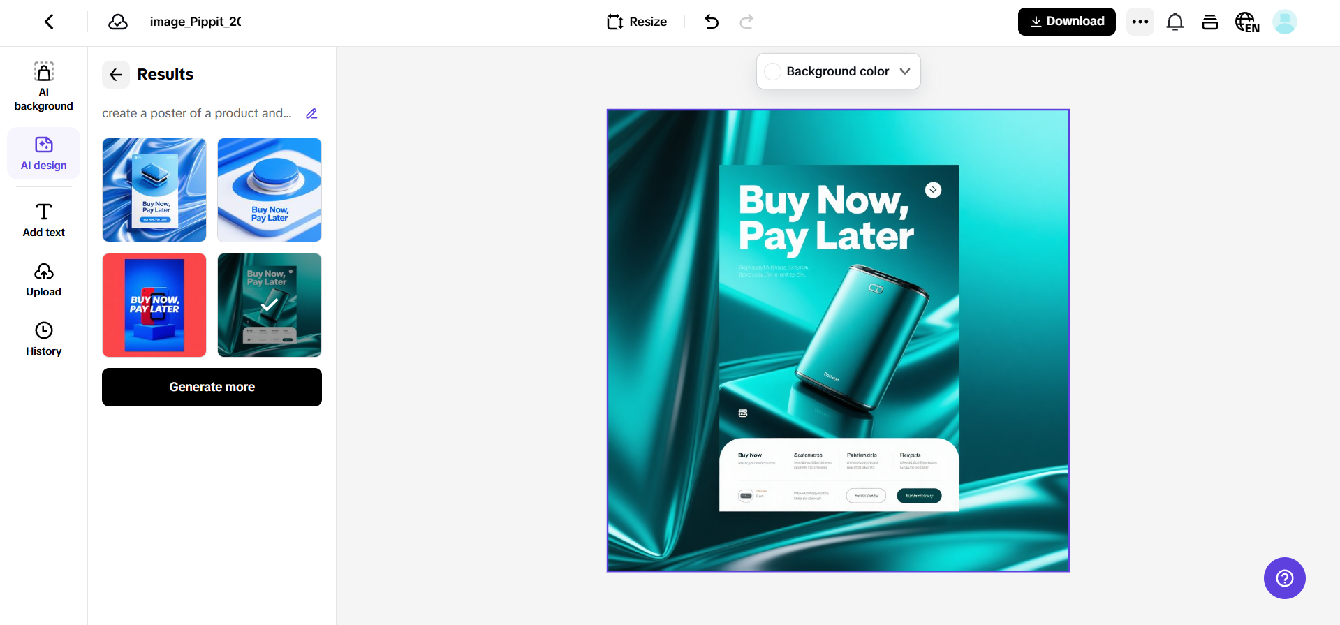 Recurso de geração de pôsteres por Pippit