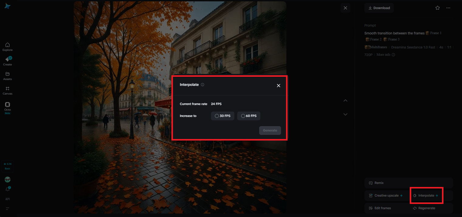 Interpolation feature in Dremina