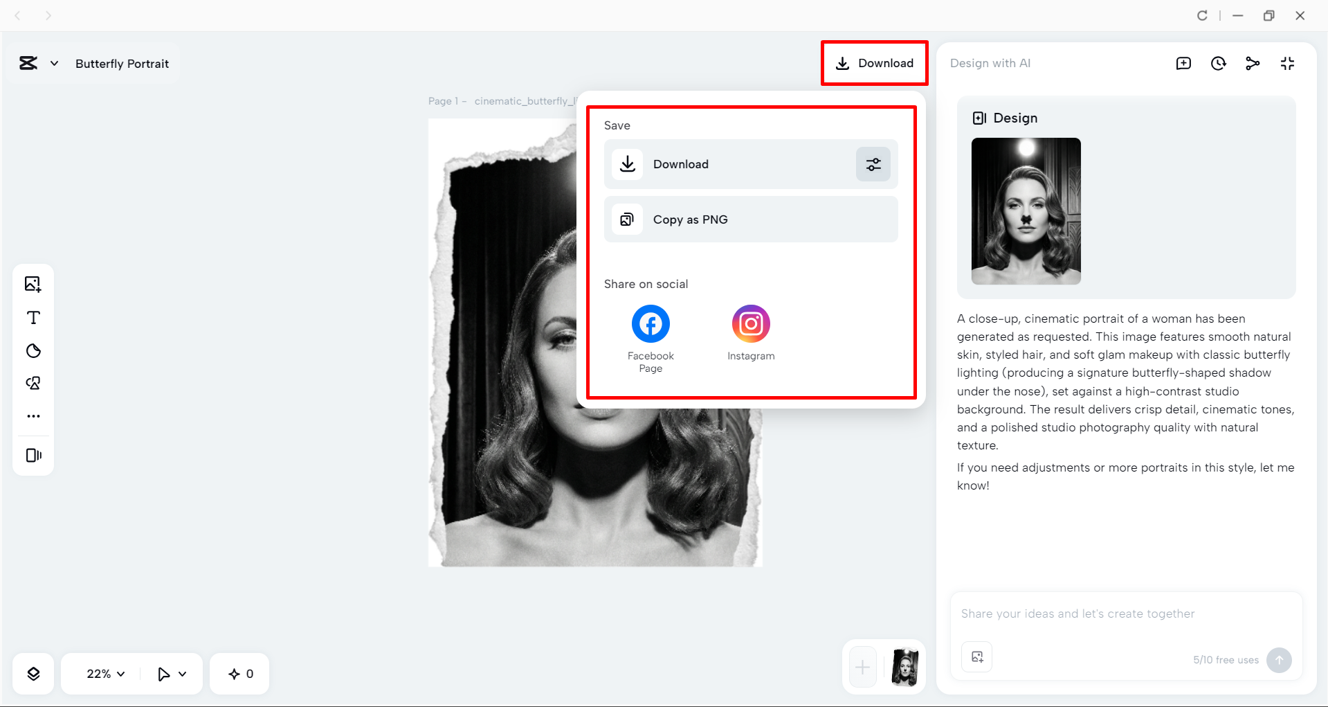 Downloading the image from the CapCut desktop video editor