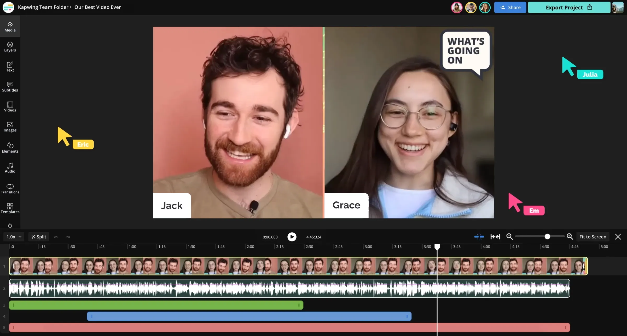 Interface of Kapwing - an easy to use AI photo merger