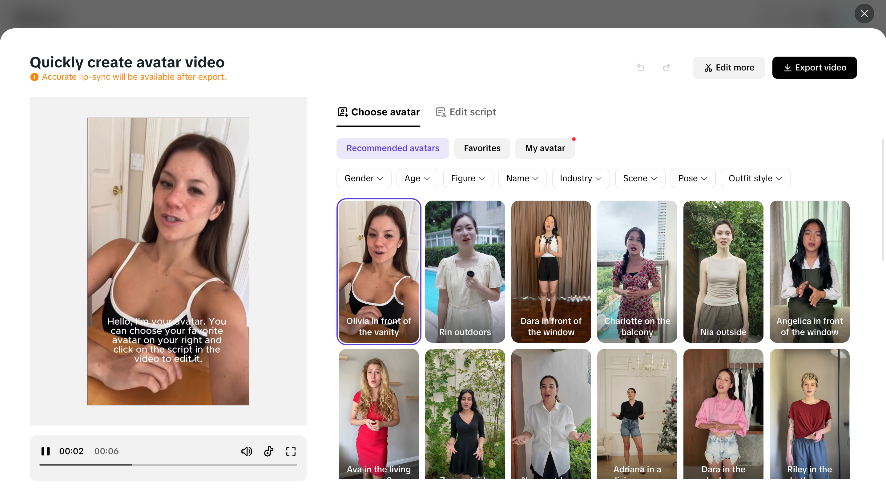 Vast avatar templates