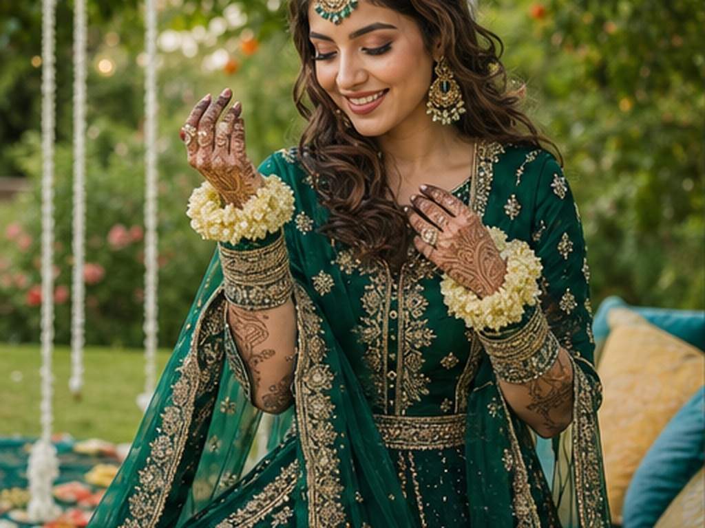 Prompt Seen Dulhan promptes Beispiel 4 - Mehndi Gartenporträt
