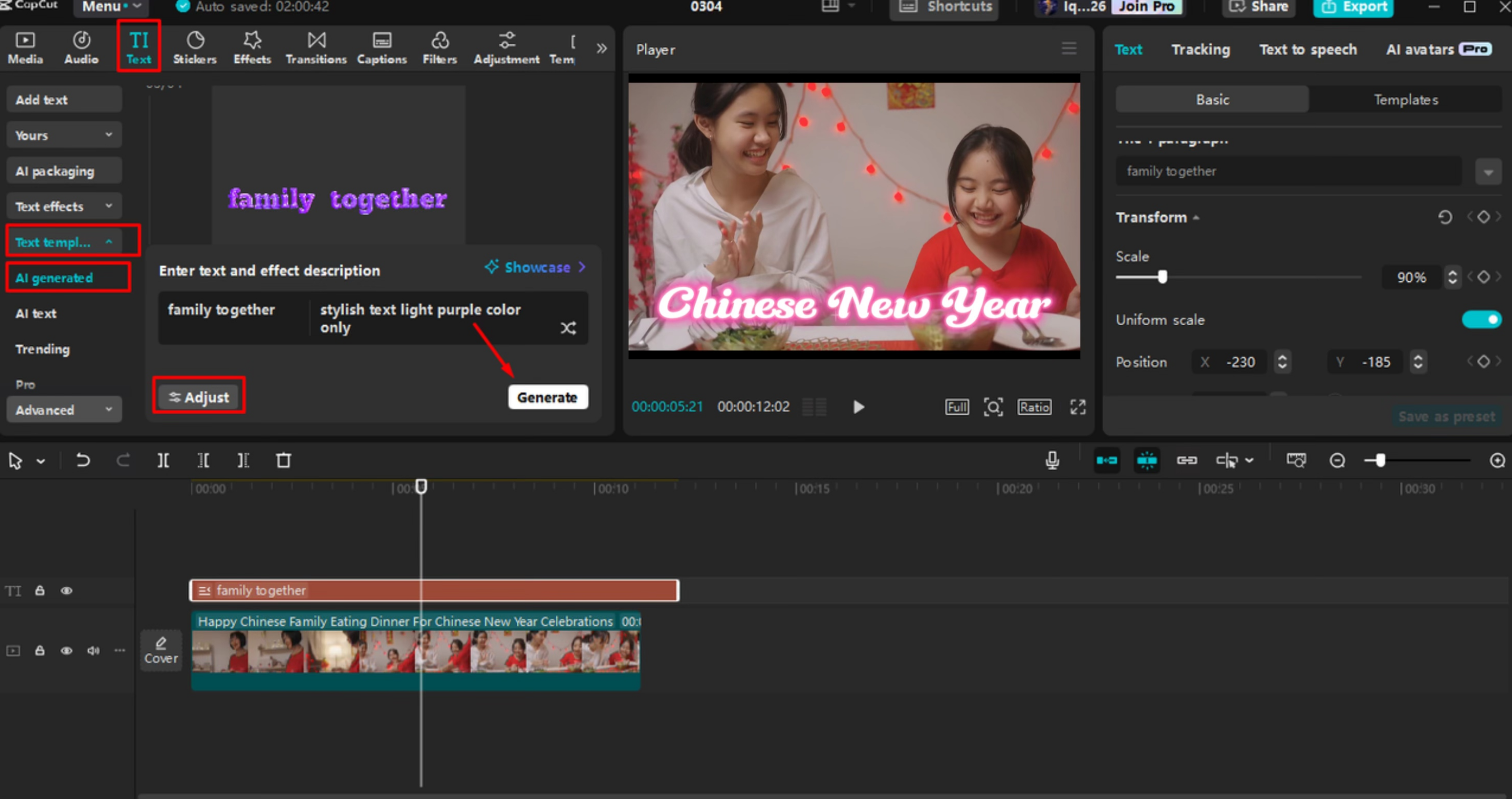 Generating fancy fonts with AI in CapCut desktop video editor