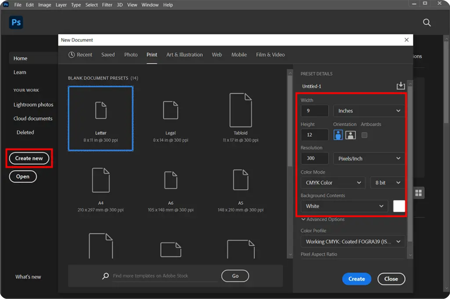 Setting up a template layout for the flyer in Photoshop