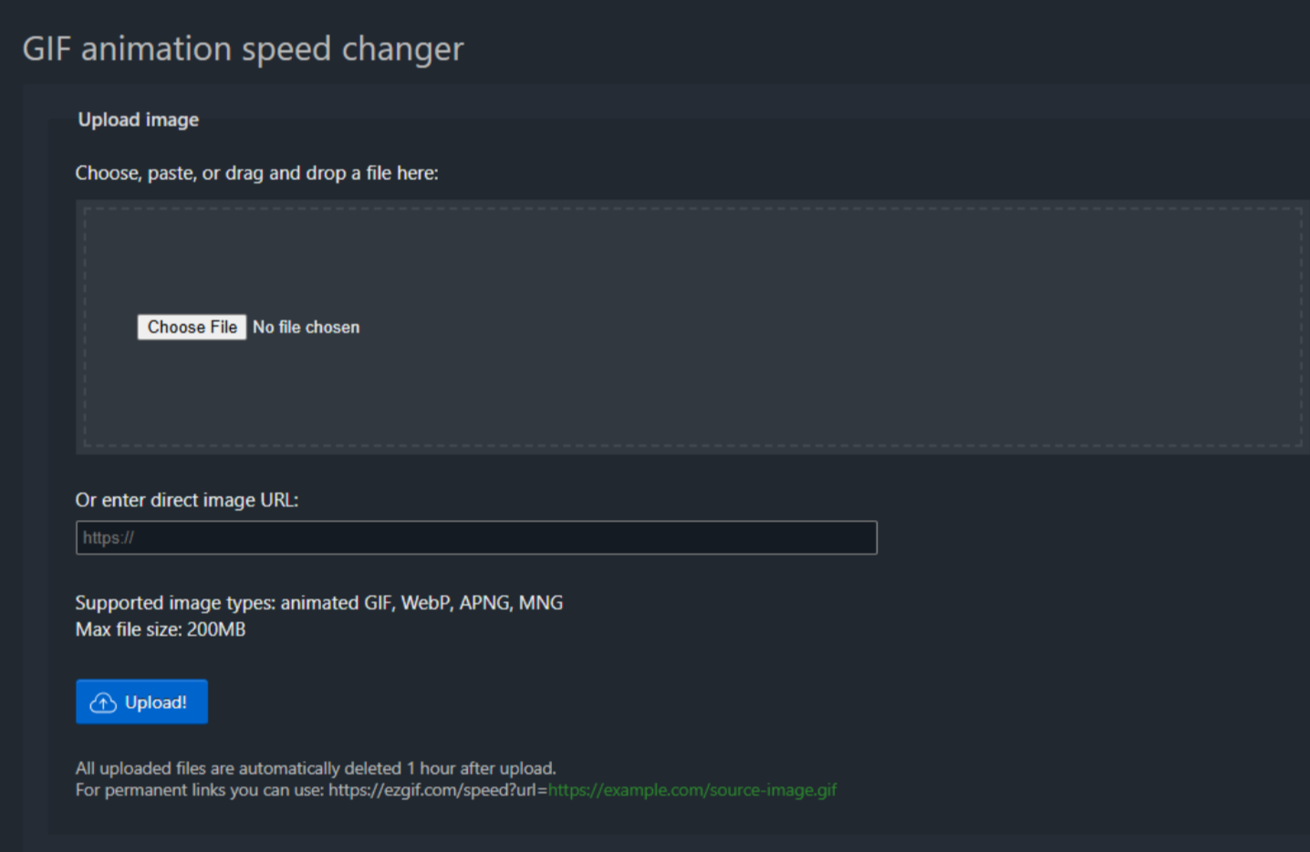 Interface of Ezgif - the perfect fast GIF maker