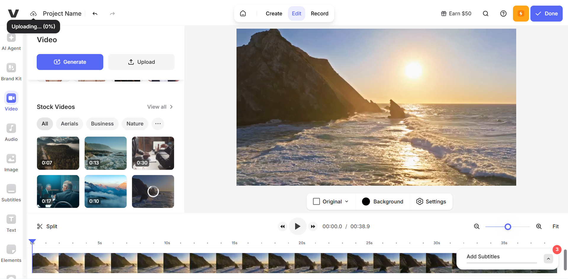Interface of VEED.IO - an advanced tool for AI-generated lyric videos