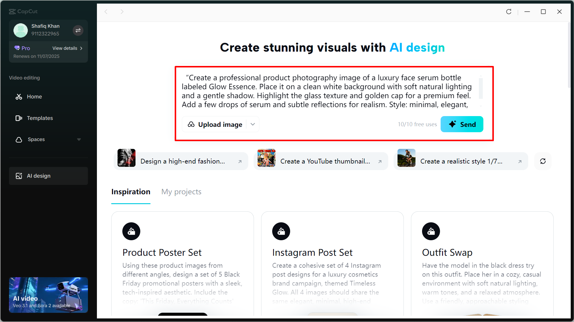 Generating and editing product images using CapCut