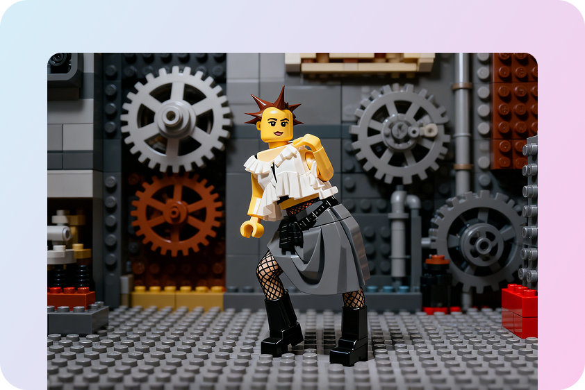 Digital mockup showing a custom LEGO minifigure prototype