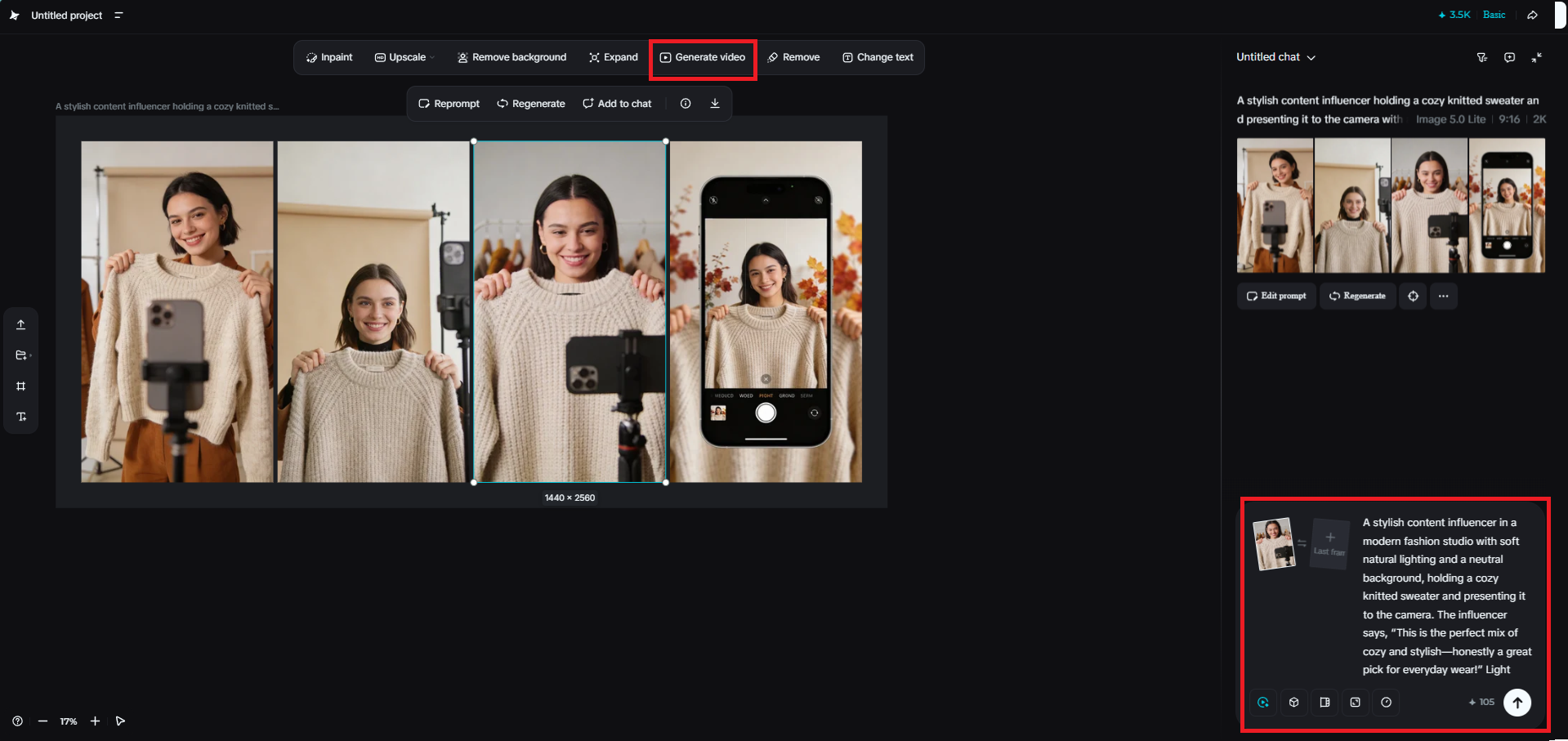 Sélectionnez une image et ouvrez l'option Générer une vidéo